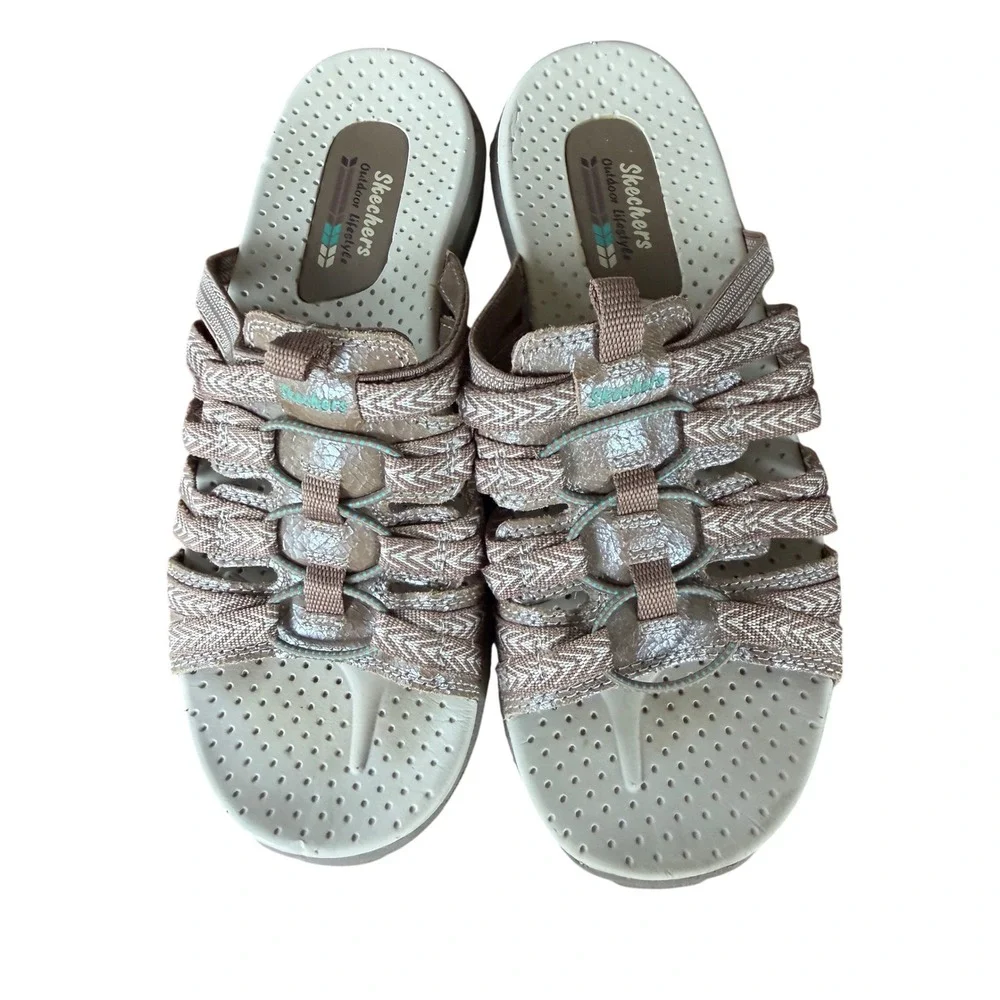 Skechers Reggae Repetition Outdoor Life Women 8 Taupe Bungee Slide Sandal